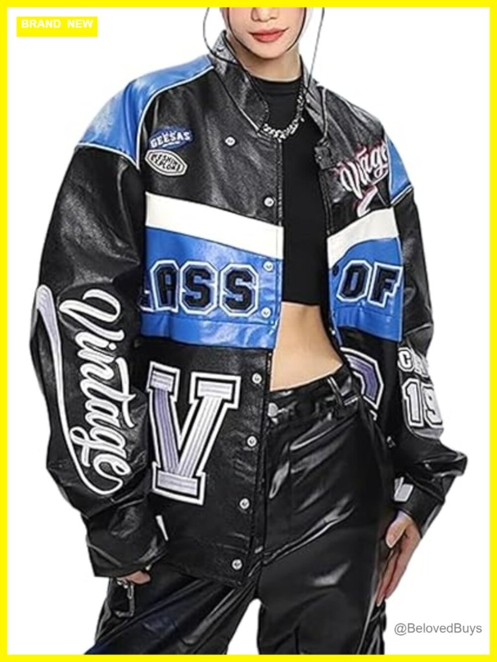 Leather Racing Varsity Jacket Oversized Bomber Coat Streetwear